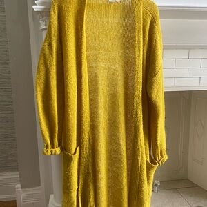 Yellow Open-Front Knit Sweater